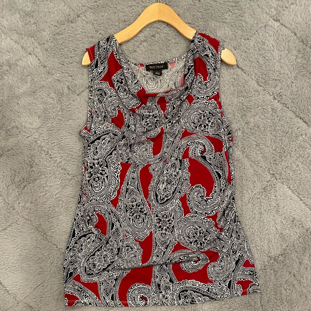 White House Black Market Patterned Sleeveless Cowl Neck Top
